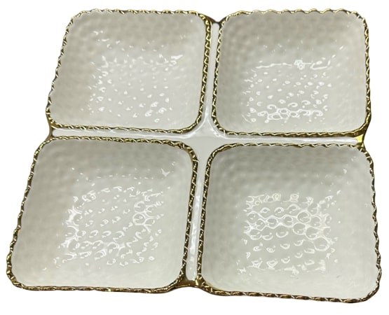 White Small Plates With Golden Strips 18 Count